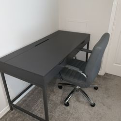 Gray IKEA Office Desk With Chair