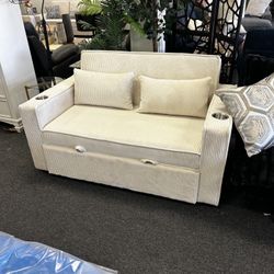 Ivory Sleeper Sofa Bed Couch 