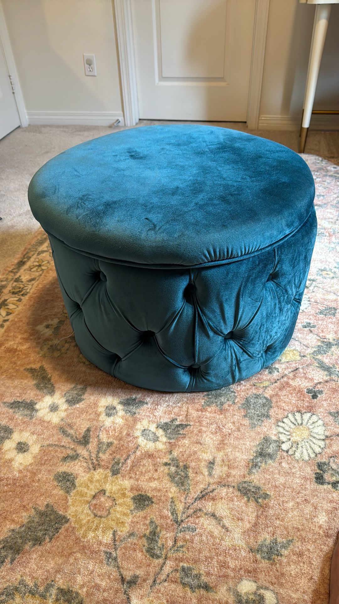 Teal Velvet Round Storage Ottoman