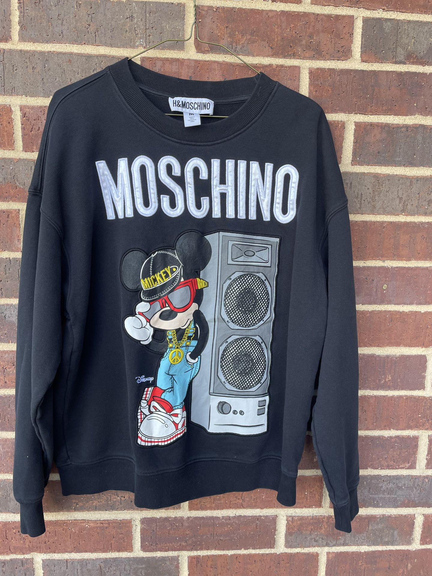 Moschino H&M HM MICKEY MOUSE Sweatshirt Men Size M Black, Authentic W/paper bag