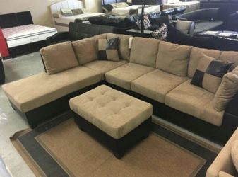 CAMEL COLOR SECTIONAL SOFA WITH OTTOMAN NEW