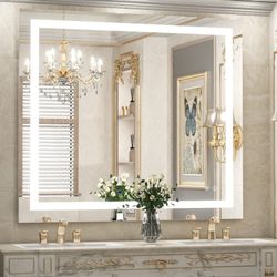 TETOTE LED Bathroom Mirror 36 X 36 Inch Mirror With Lights White/Warm/Natural,Dimmable,CRI90,IP54 Waterproof,Wall Mounted,Anti-Fog,Vanity Mirror 3
