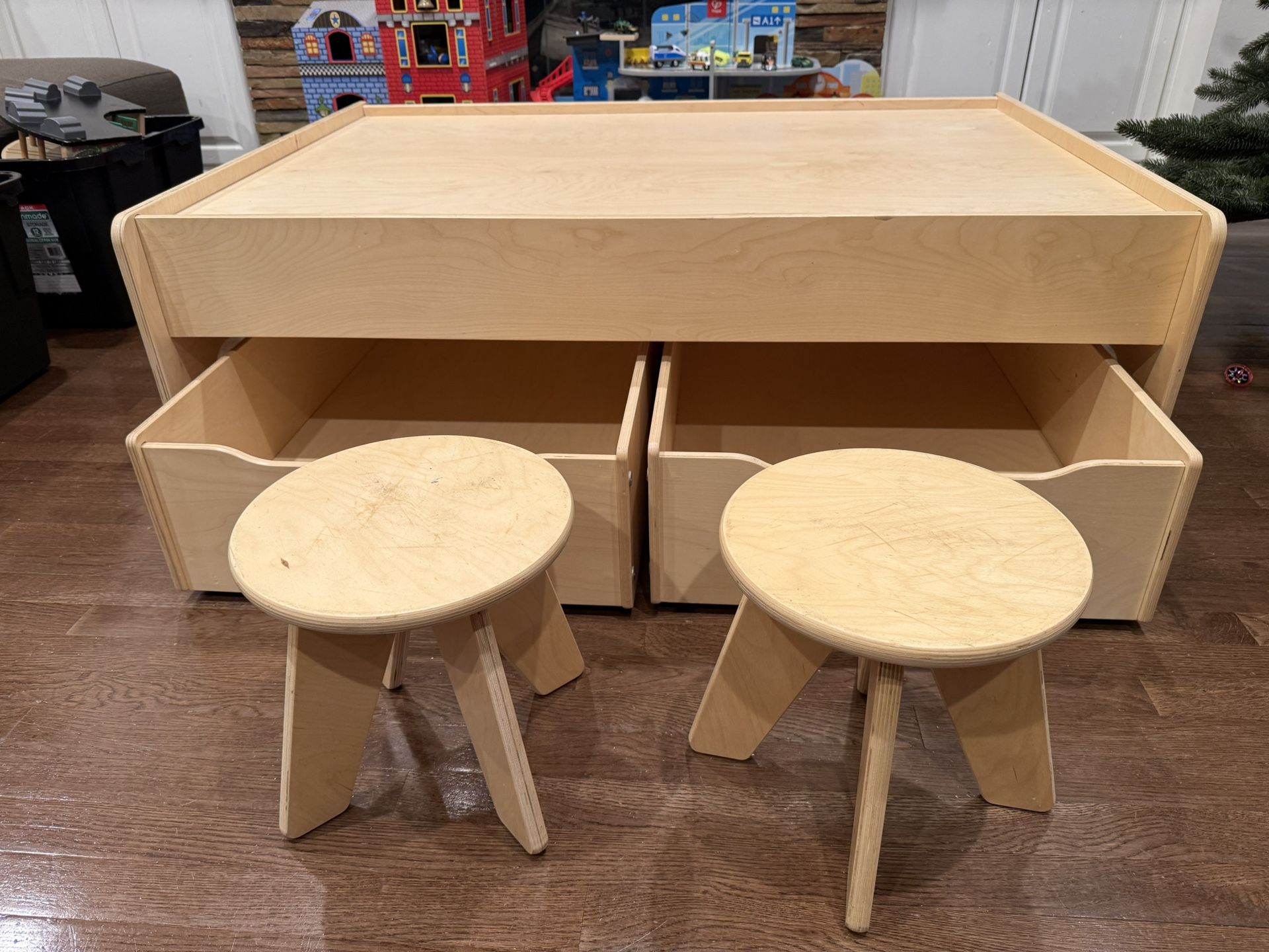 Premium Wooden Sodura Train Table with Two Drawers & Stools