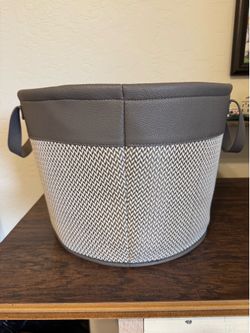 Gray and white chevron pattern pet toy planter storage basket 16” x 12”