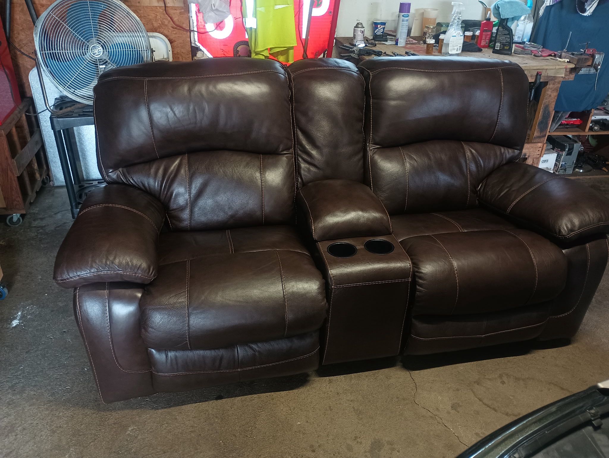 Vonkurt Power, Leather Double Recliner Loveseat With Council