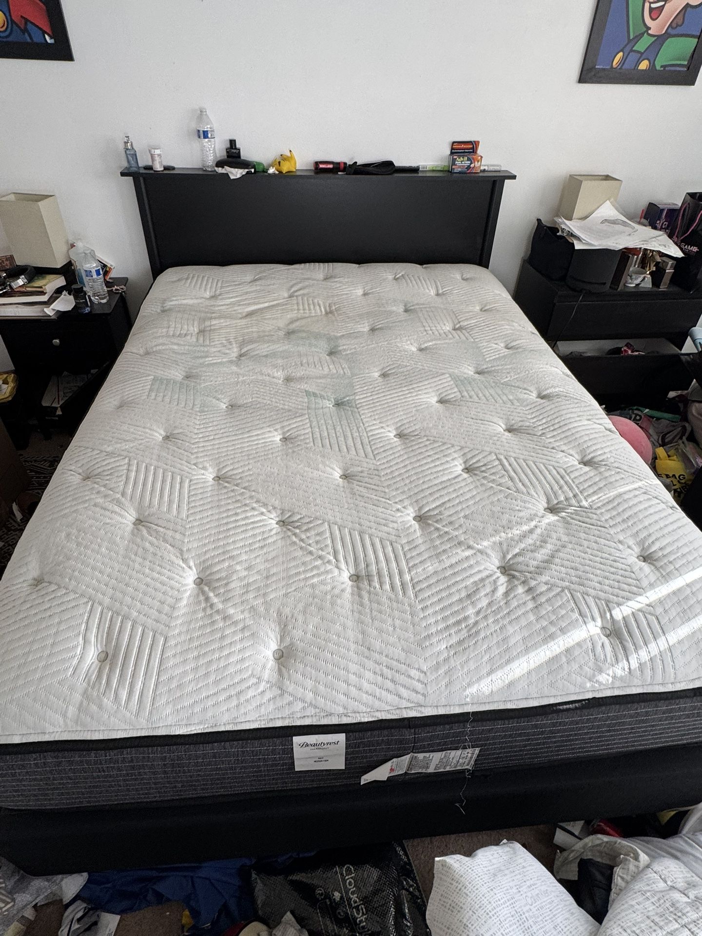 Queen Bed Set (mattress, Box Spring, Frame, And Headboard)