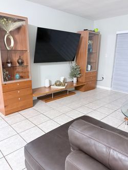 Wood Entertainment Center with Display Cabinets