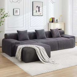 Boneless sofa, L-shaped modular combination sofa, deep seating, 3D high-resilience sponge, corduroy deep gray