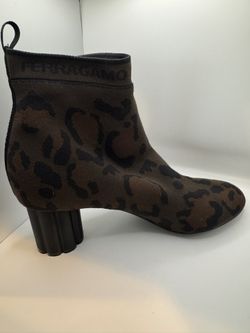 Salvatore Ferragamo Leopard-Knit Ankle Boots – Size 11C