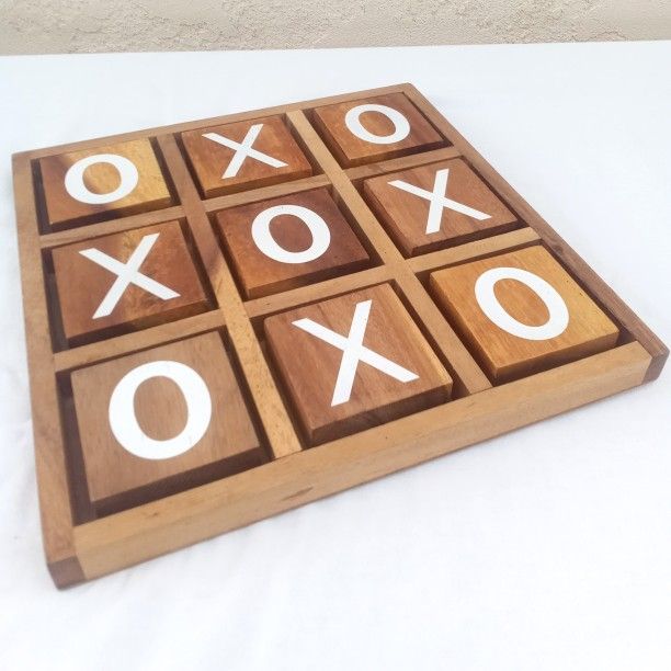 Classic Tic-Tac-Toe Game (12"x 12"x 1") with Large Solid Wood Game Pieces  - Easy Fun Game to Play & Doubles as a Decorative Piece for Home or Office