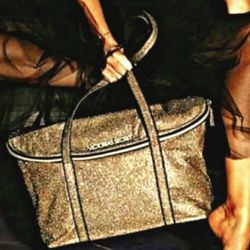 Victorias Secret Gold Glitter Tote Bag 