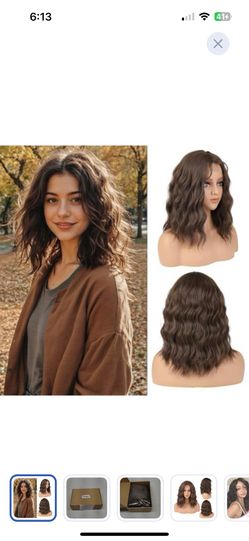 Golden Brown Wavy Wig for Women 16 Inch Middle Part Curly Women's Synthetic Wig with Natural Wavy Looking Adjustable Bands Wigs Heat Resistant Hair fo