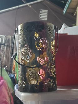 Metal Floral Cutout Lantern with Handle