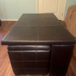 Brown Leather Storage Ottoman Seat Living Room