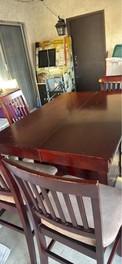 Dark Cherry Wood Pub Table with Chairs