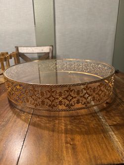 Large 18” Wedding Cake Stand, glass top. Decorative design. Large for tall Cake
