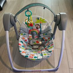 Bright Starts Playful Paradise Portable Compact Automatic Baby Swing with Music
