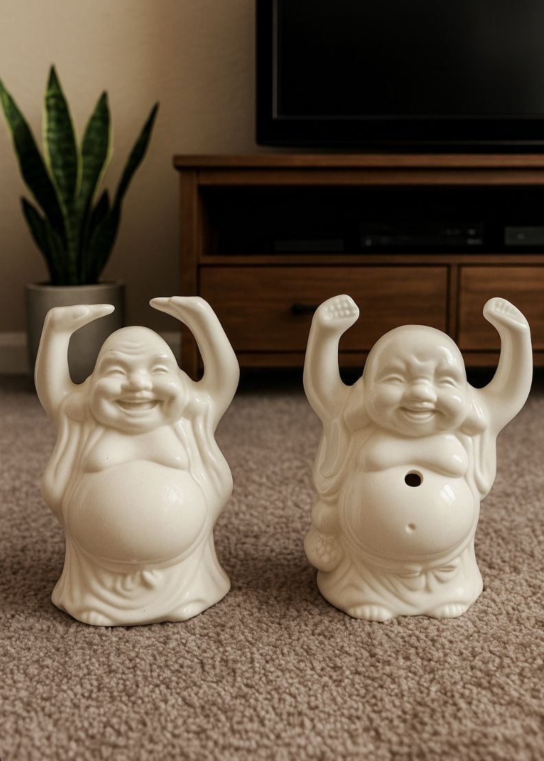 Set Of 2 Vintage Happy Buddha Tiki White Ceramic Cocktail Mug Laughing