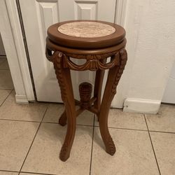Antique Chinese Asian Carved Wood Wooden Fern Stand Round Marble Insert Top