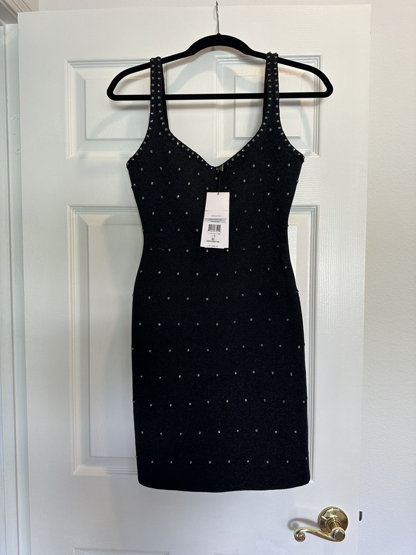 HERVE LEGER PARIS Gorgeous Black Rhinestone Stunning Cocktail Dress. New With Tags. Size Small