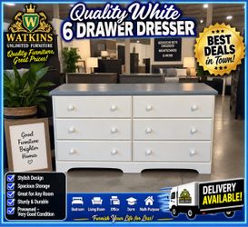Quality White 6-Drawer Dresser – Heavy Duty – Very Good Condition