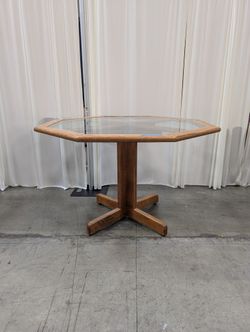 Octagonal Oak Dining Table with Glass Insert