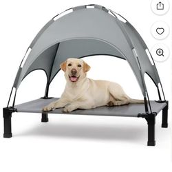 Cooling Elevated Dog Bed, Portable Raised Pet Cot with Removable Canopy and Washable Mesh, Grey