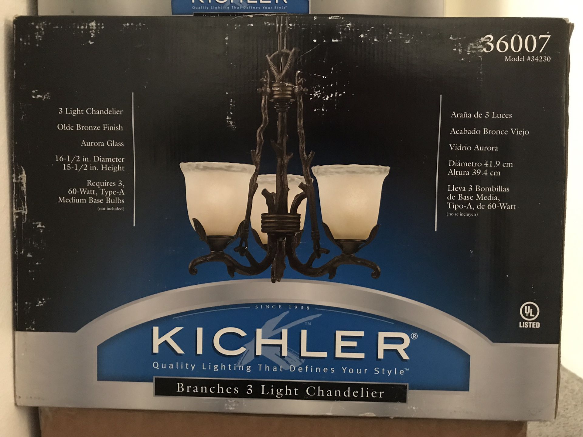 New- Never opened chandelier and 2 wall sconces-in box