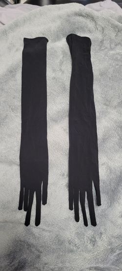 Womens black long elbow satin gloves