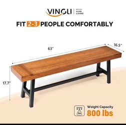 New in its box Outdoor Acacia Wood Bench with Metal Accents, Teak Finish / Rustic Metal 14. 50 x 63 x 17. 75