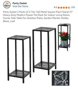 Party Zealot 2 Packs of 2-Tier Tall Metal Square Plant Stand 31"