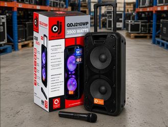 Portable PA System Battery Powered Speaker Dual 10" Rechargeable Bluetooth USB Equalizer Wireless Microphone Karaoke DJ Quantum QDJ210WP
