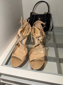 Jimmy Choo Nude Patent Strappy Heeled Sandals