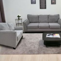 Albany Industries Light Gray Fabric w/ Nailhead Trim Couch & Loveseat