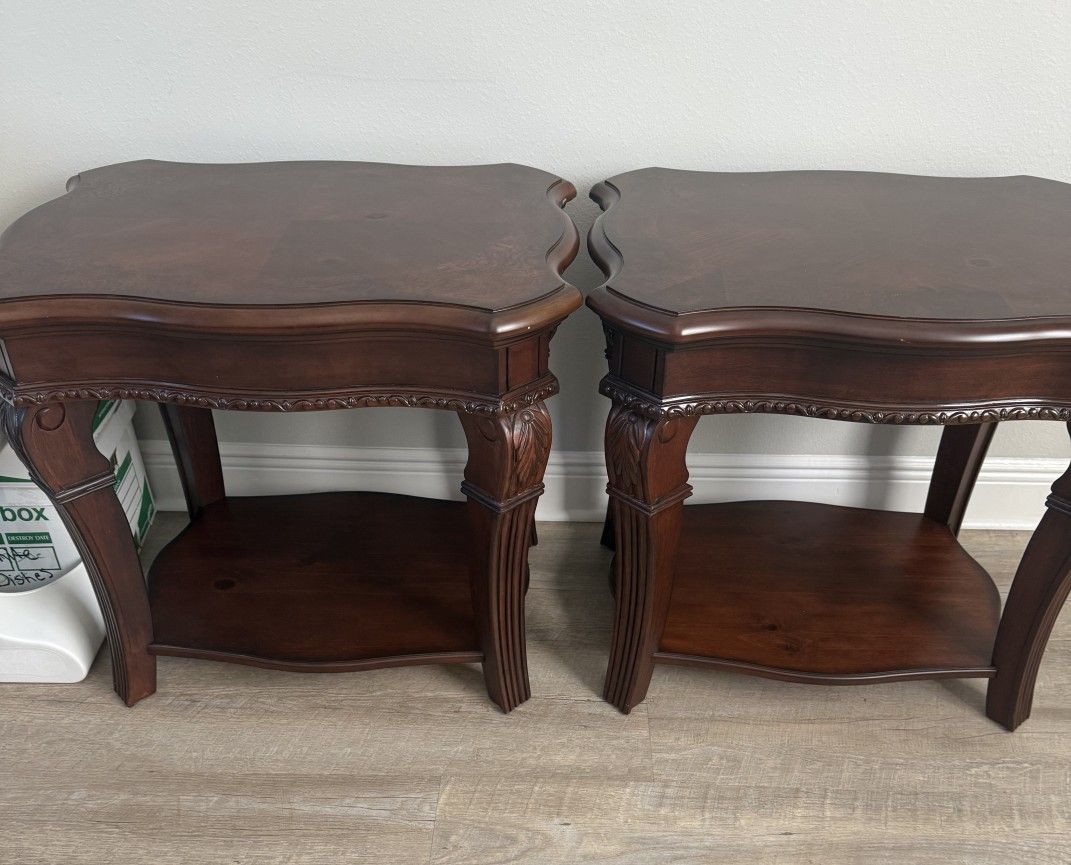 2 Solid Wood Brown End Tables - Excellent Condition