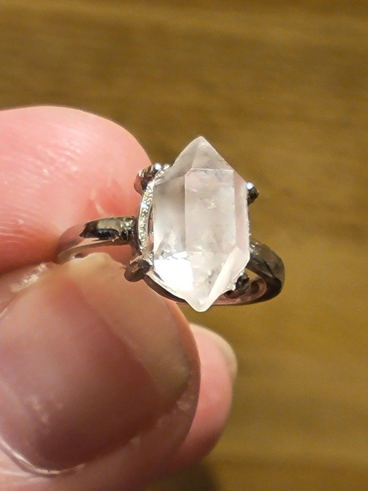 Herkimer Diamond Crystal Ring adjustable 5-7 US Stainless Steel 925 Silver Plate