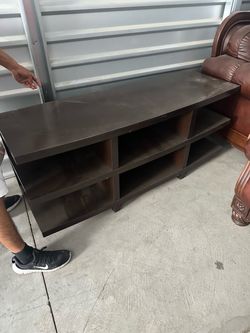 Dark Brown Wood TV Stand with Open Shelves