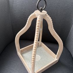 10 White Washed Beaded Open Lantern, 14 in.