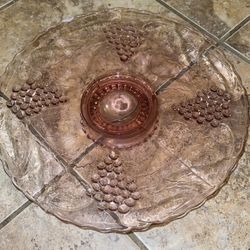 Vintage 1940’s Pink Glass Grape Design Footed Cake Plate