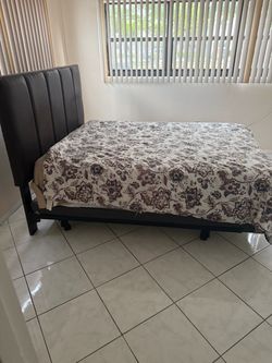 Dark Brown Faux Leather Upholstered Bed Frame