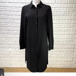 Catherine Malandrino Dress Womens Medium Black Long Collared Tunic Shirt Dress, New Whit Tags 