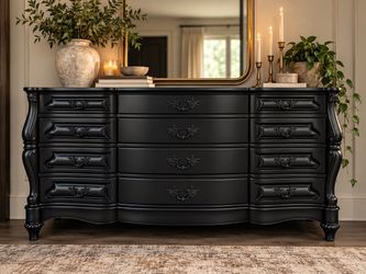 Vintage Solid Wood Black 12 Drawer Dresser/TV Stand