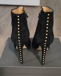 Genuine Leather Genuine Suede  Black Ankle Boots with Gold Accents