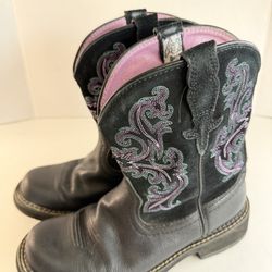 Ariat Fatbaby Black Leather Suede Western Cowgirl Boots Women's Size 8.5 B Pink