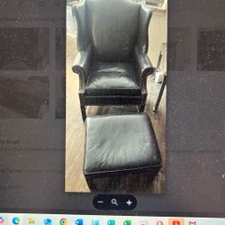 Blue Leather Chair With Ottoman 