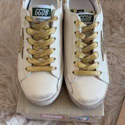 Golden Goose Superstar Inspired Leather Sneakers white gold size (38)