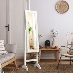 Mirrored Jewelry Cabinet Armoire Organizer With Led Lights-White