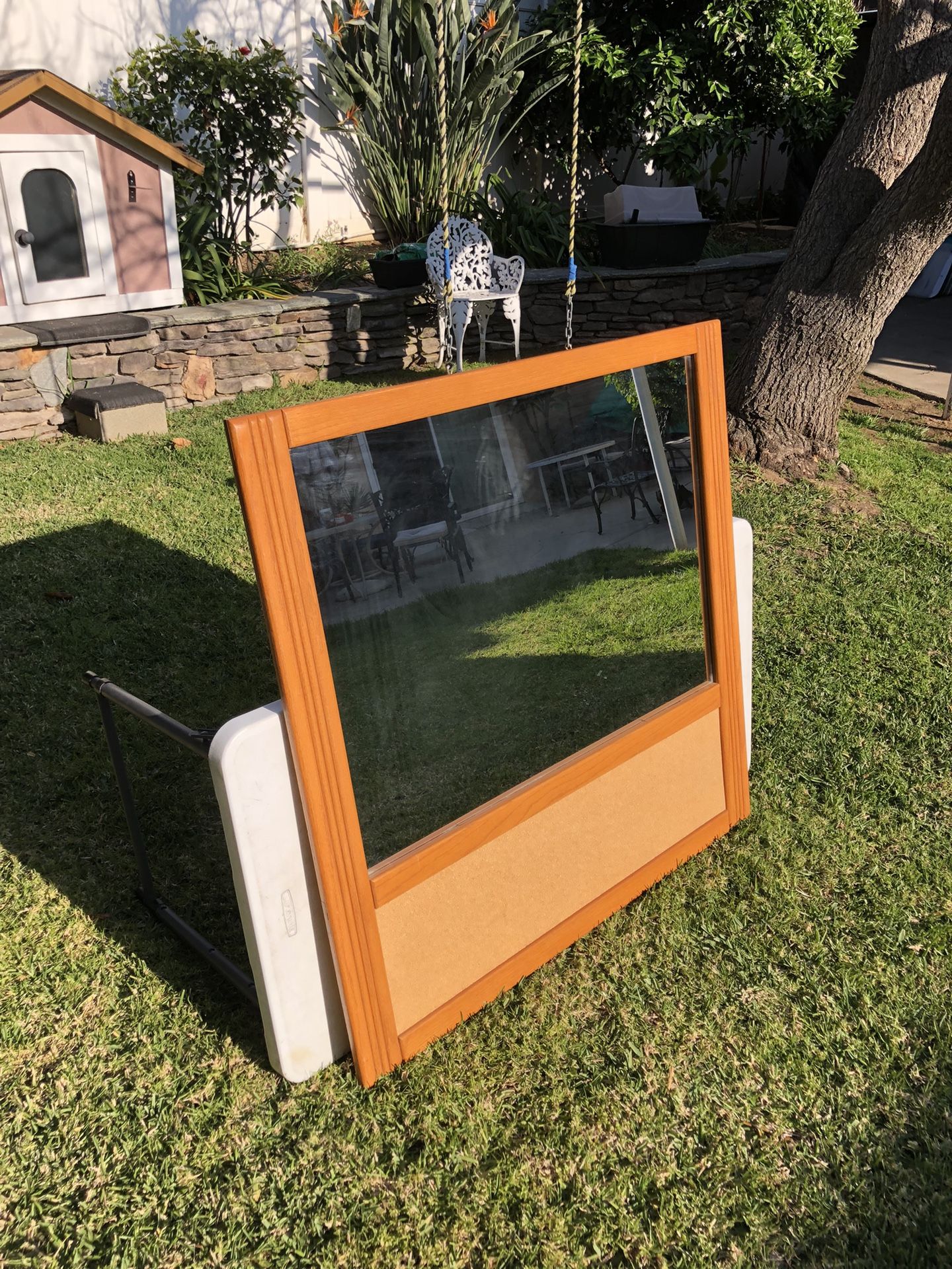 Large Solid Wood Mirror W/ Cork Board