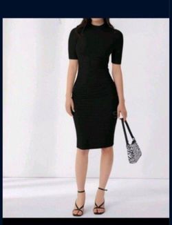 Black Side Ruched Midi Dress