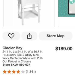 Glacier Bay 24.1 in. L x 24.1 in. W x 36.7 in. H Laundry Sink / Utility Sink Work Center in White with Pull-Out Faucet in Chrome